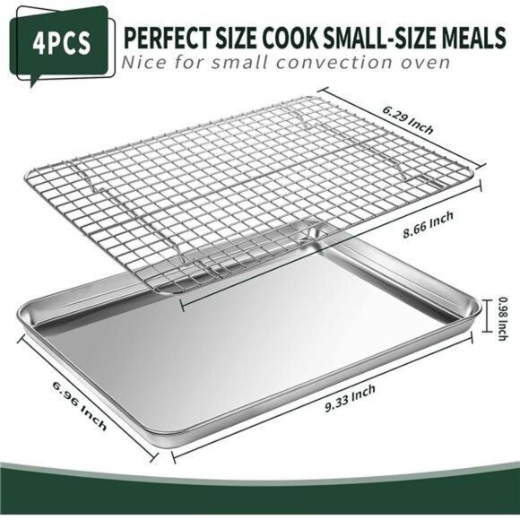 Small Baking Sheet with Rack Set [2 Small Cookie Sheets + 2 Small Baking Pan - Picture 2 of 8